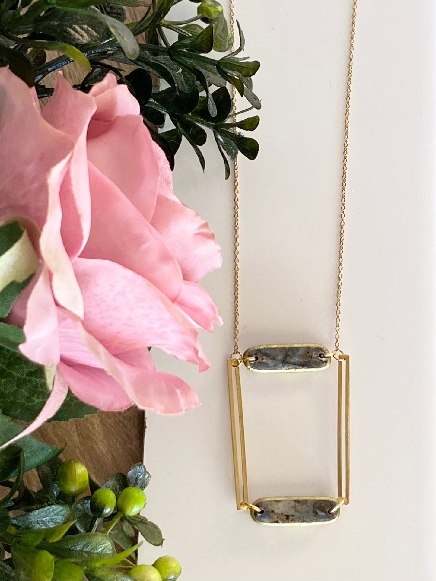 Autumn Blues- Unique Rectangle necklace