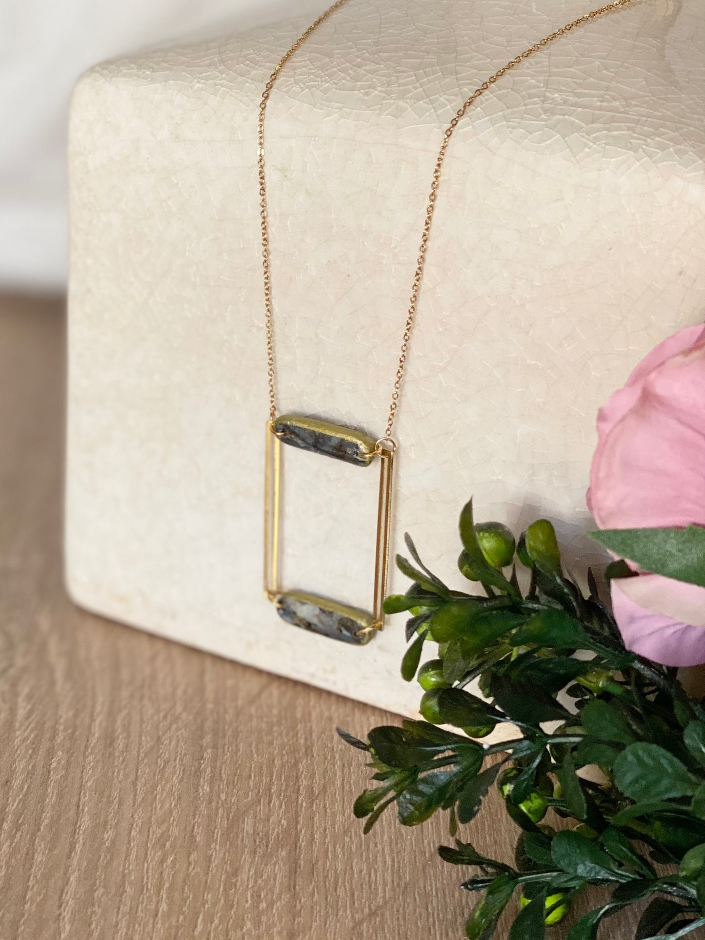 Autumn Blues- Unique Rectangle necklace