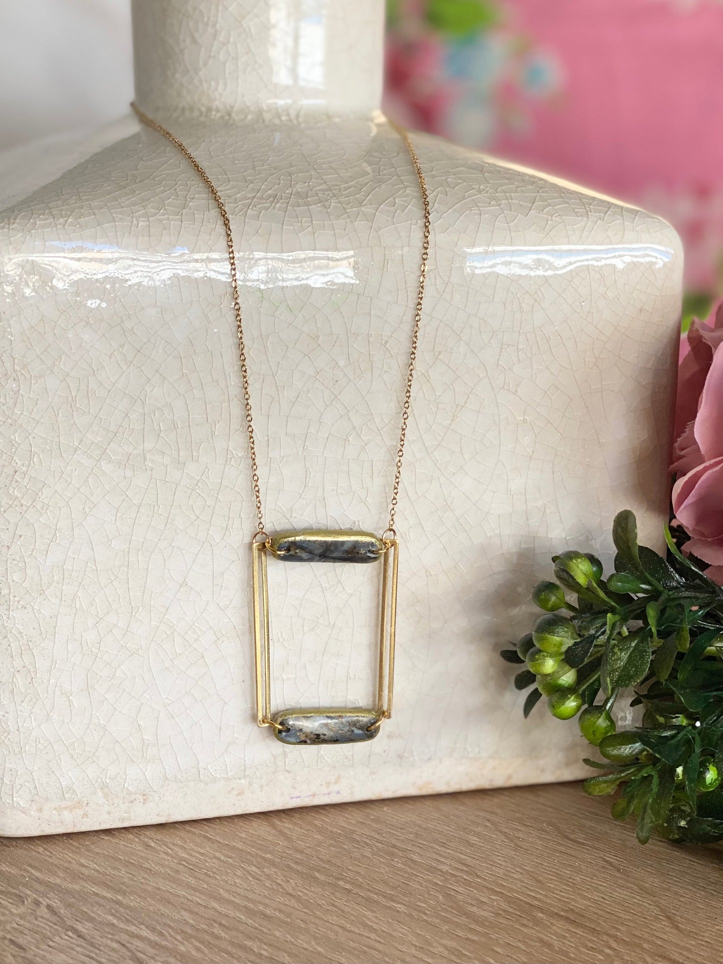 Autumn Blues- Unique Rectangle necklace